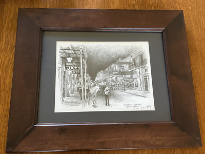Artist Signed Don Davey 1980 BOURBON STREET New Orleans Charcoal