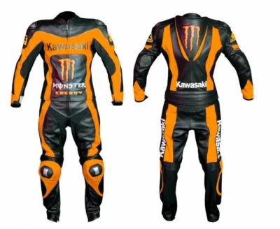 KAWASAKI Courses Combinaison de Moto en Cuir Hommes Moto en Cuir Veste Pantalon - Photo 1/2