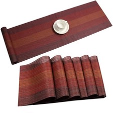 Placemats with Table Runner Set Vinyl Woven Insulation Kitchen Table Mats for...