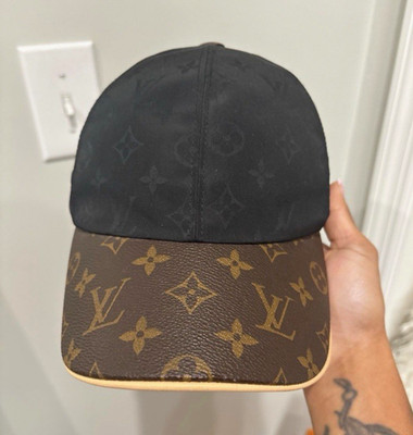 Louis Vuitton Monogram Leather Baseball Cap Black/Brown Adjustable Size L