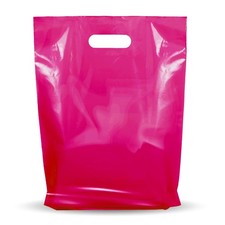 9x12 Pink Plastic Bags Die-Cut Handles 1.25 Mil 100 Pack