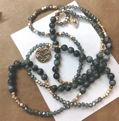 Boho Chic! Rhinestone EVIL EYE Charm and Larkvite Stone Bead 32'' Necklace!