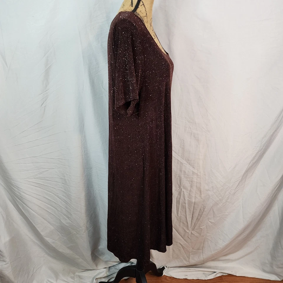 USA Vintage ASHLEY STEWART Size 24 Brown Ribbed Stretch Knit Glitter Dot Dress - Image 2 of 4