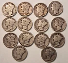 14 DIMES----1916-1936 MIXED DS 90% SILVER MERCURY DIMES - BETTER DATES & GRADES