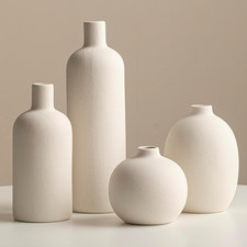 Modern Ceramic Vase Set of 4 White Decorative Vases Home Shelf Table Decor