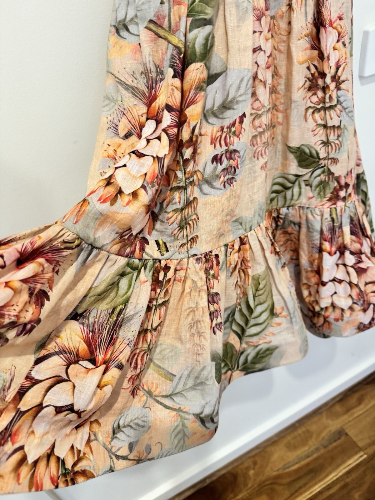 Zimmermann Dress Size 1/AU 10/US 6 Candescent Swing Linen Floral Plunge Mini