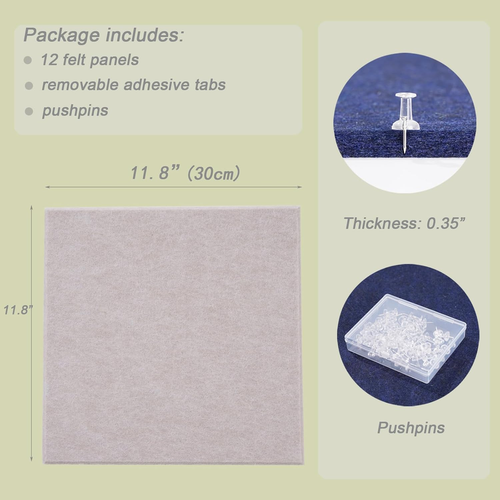 Large Felt Wall Tiles, 12 Pack Cork Board Alternative with Removable Adhesive Ta - Picture 3 of 17