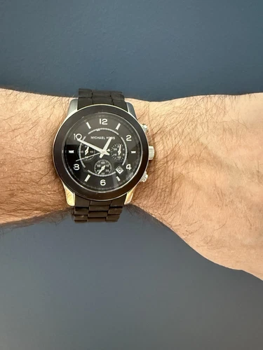 Michael Kors Runway 45mm Cassa in Acciaio Inox Argento Nero con Nero...