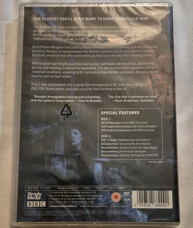 Threads - Remastered Special Edition (DVD, 2-Disc, 2018) BRAND NEW & SEALED - Image 2 of 2