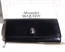 Alexander Mcqueen Skull Beetle Bifold Long Wallet Black Great Con! ITALY Purse