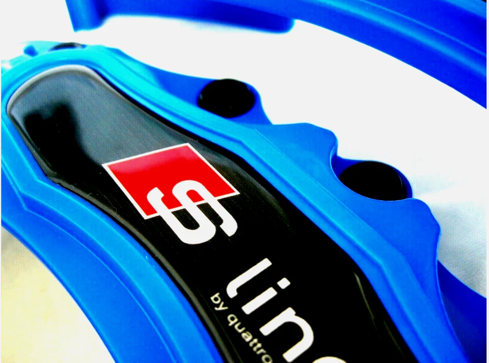 S Line Blue Brake Caliper Covers Set Audi A3 A4 A5 A6 Q5 Q7 RS4 RS5 RS6 Q2 Q3 Q7 - Image 4 of 4