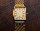 Seiko Slim Quartz Men Gold Dial & Bracelet ( Barrel Tank ) Vintage Wrist Watch