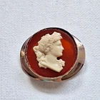 Vintage Cameo Brooch Lucite Lady Profile Gold Tone Oval Costume Jewelry