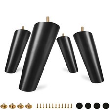 Black Rubber Wood Furniture Legs 6 Inches, Slant Tapered Wood Feet Mid Centur...