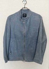 Emmeti Goat Suede Rider Jacket Blue Size 50 LXL Rare