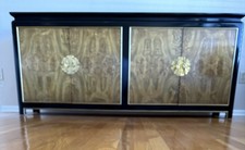 Wood Sideboard Buffet with Decorative Gold Handles, 2 Doors, Brown Black Gold