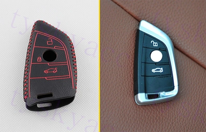 Leather Key Case Shell Holder Bag Keyfob Ring Cover For BMW X1 X5 X6 F15 F16 F48 - Image 2 of 4