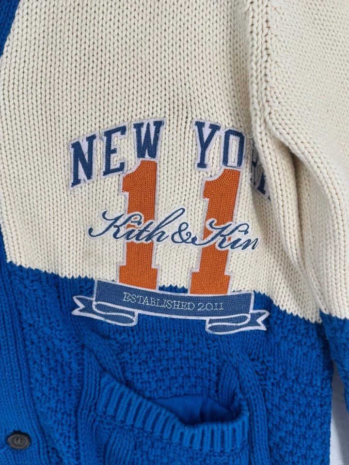 Cárdigan suéter tejido con cable azul crema Kith New York Knicks para hombre talla XL Foto 2 de 4