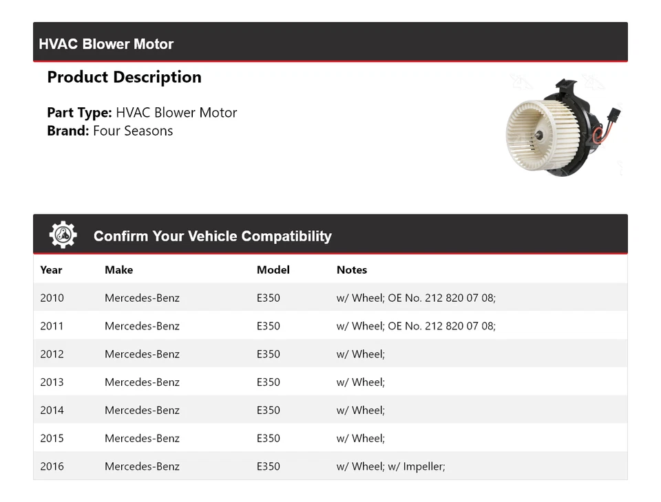 Motor de soprador AVAC Mercedes-Benz E350 2010-2016 4 estações 2011 2012 2013 2014 - Imagem 2 de 4