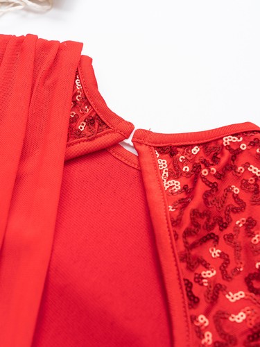 Mädchen glänzend Pailletten Turnanzug ärmellos Quaste Saum Latein Tanz Kleid Tanzkleidung - Bild 52 von 97