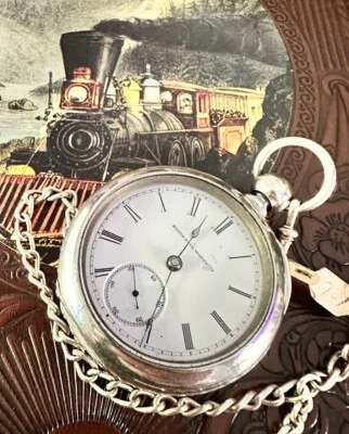 Elgin W.Co. Key Wind Taschen Uhr H.H. Taylor 1884 Mit Sterling Kette - Bild 1 von 4