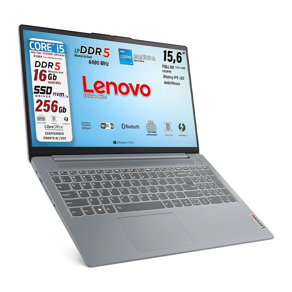 Notebook Lenovo Intel i5 12450H DDR5 16GB SSD 256GB FHD 15,6 Win11Pro Fing Retro - Immagine 2 di 4
