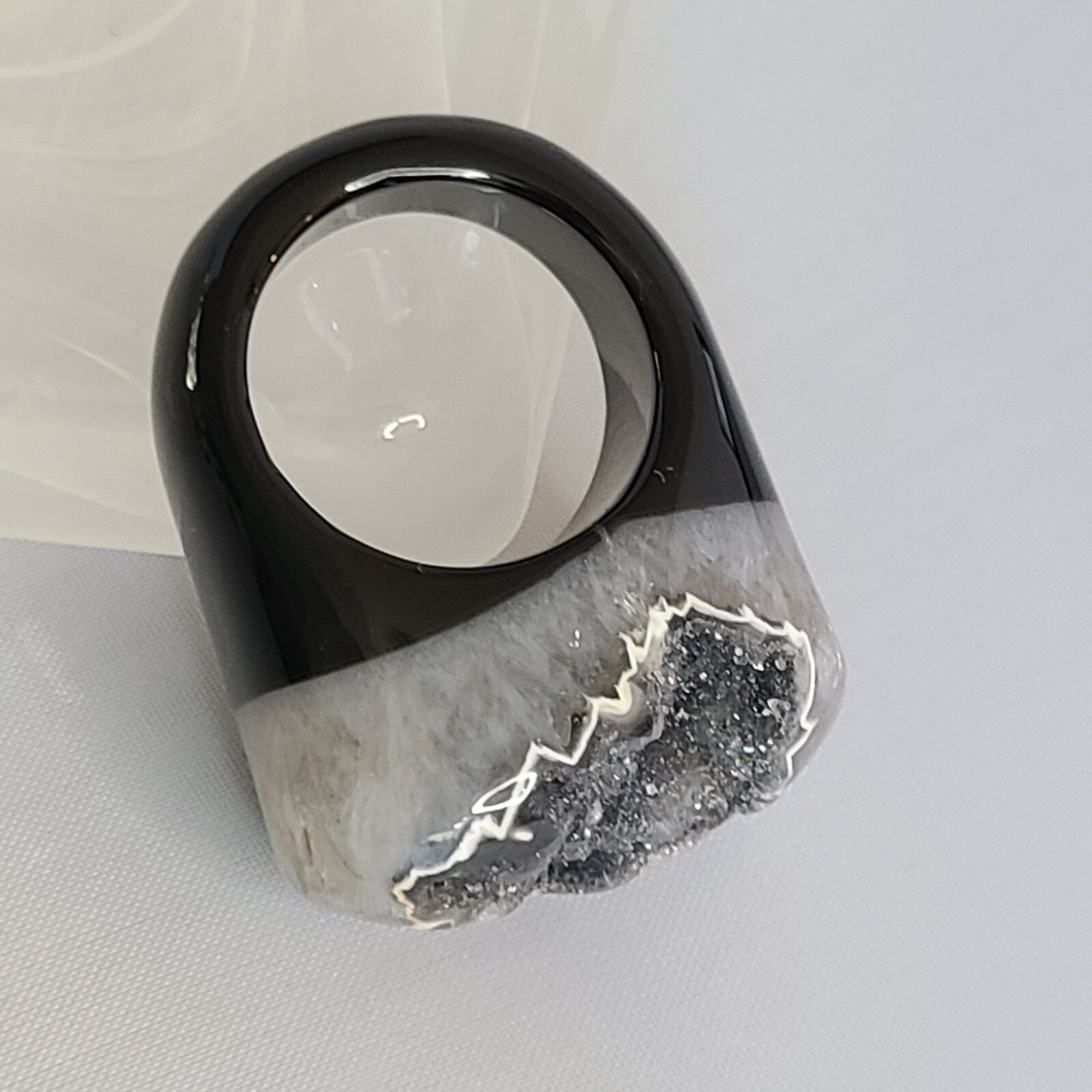 Big Quartz Ring Solid Stone Bicolor Black White R… - image 7