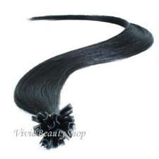 50 Pre Glued Bond U Nail Keratin Straight Human Long Hair Extension Jet Black 1
