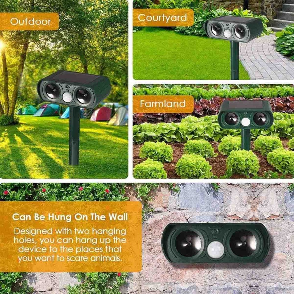 1x Ultrasonic Solar Animal Repeller Motion-Activated for Cats ...
