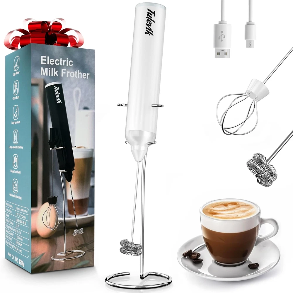 Milk Frother Handheld Electric Frother Wand With Stand Coffee Frother With US...
