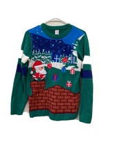 Ugly Christmas sweater, Holiday Unisex Sweater with Santa - Green Youth XL 14-16