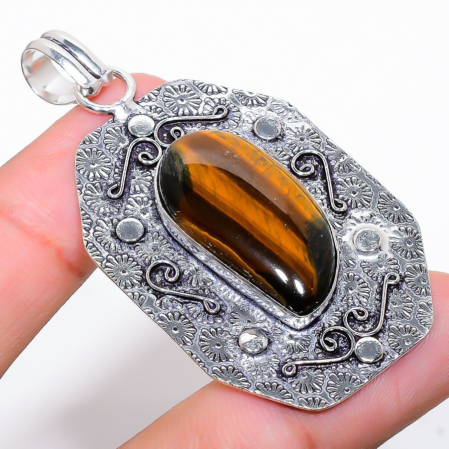 Tiger Eye Handmade Gemstone 925 Sterling Silver Jewelry Pendant