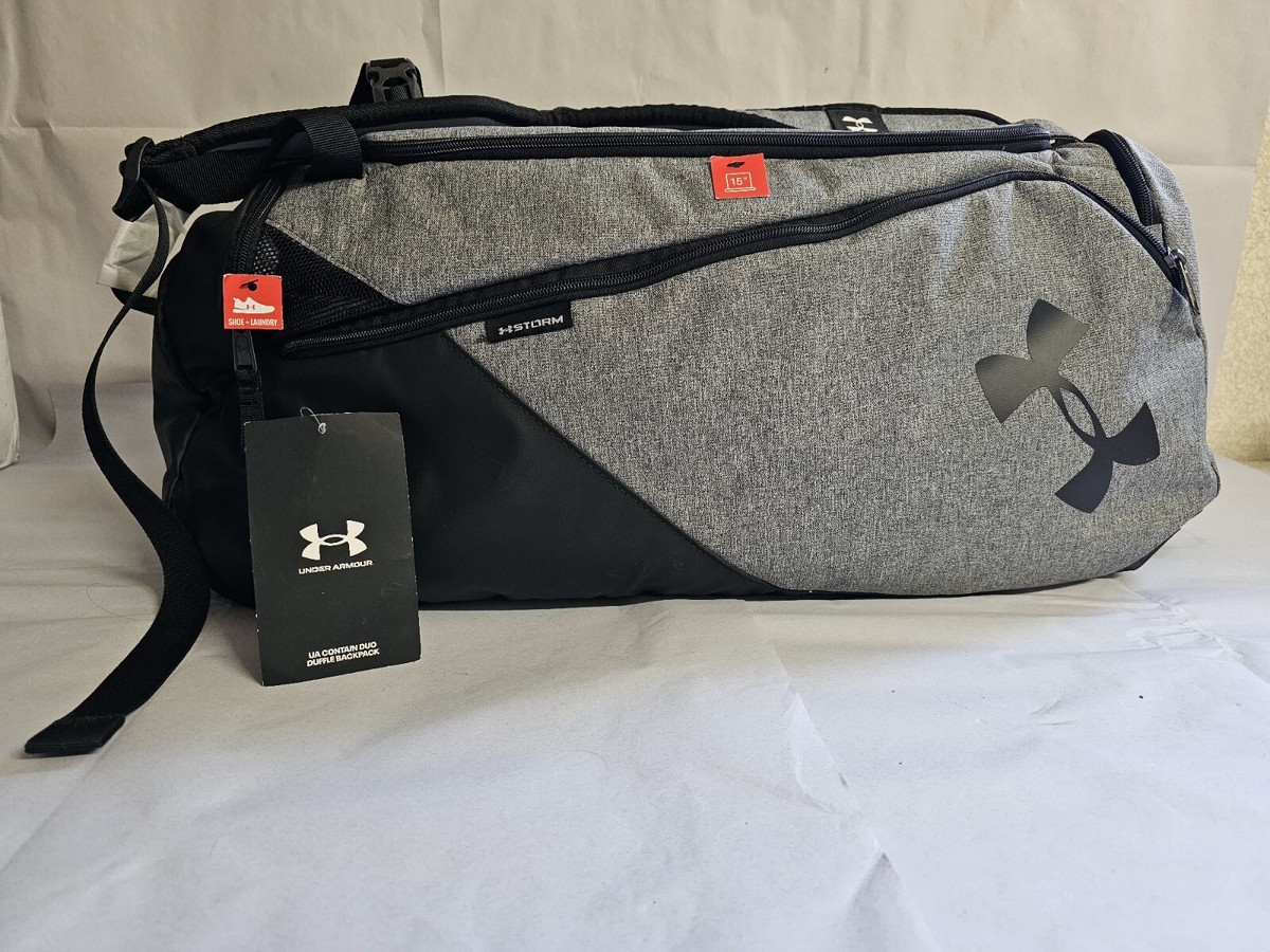 Under Armour UA Contain Duo Duffle Backpack Gray Black Gym Bag