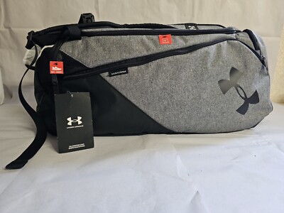 Under Armour UA Contain Duo Duffle Backpack Gray Black Gym Bag Shoe  Compartment