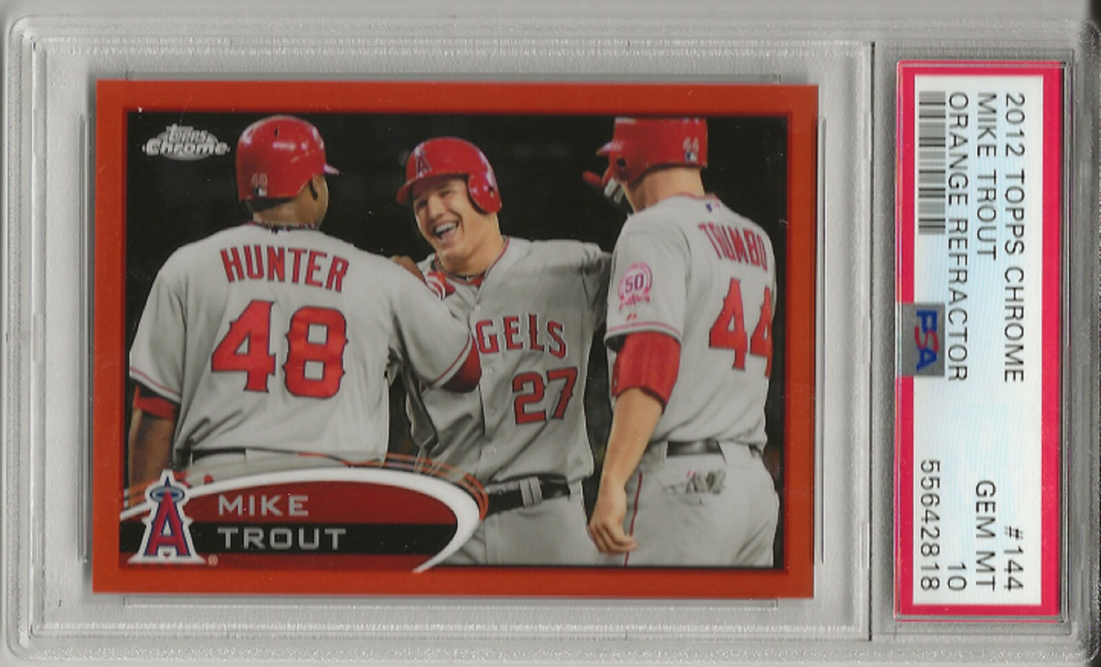 2012 TOPPS CHROME #144  MIKE TROUT,  PSA 10 GEM MINT, ORANGE REFRACTOR, L@@K !