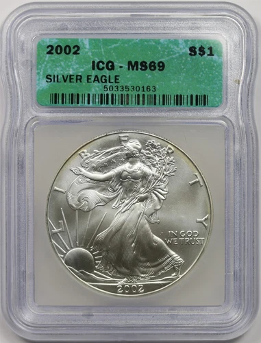 2002 Silver Eagle Dollar $1 ICG MS 69 1 oz Fine Silver