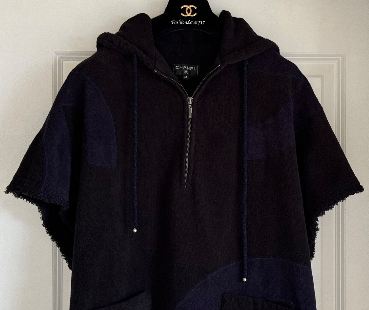 18M COCO BEACH CHANEL BLACK TERRY NAVY BLUE CC LOGO TUNIC CAFTAN