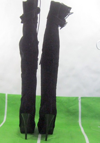 new Black 5.5"StilettoHeel peep Toe Lace Up Over Knee Boot WOMEN Size 6 - Picture 6 of 7