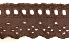 2-1/2" Cotton Eyelet Flat Lace Trim - Color: Brown - 15 Continuous Yards!