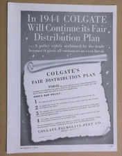 1944 COLGATE-PALMOLIVE-PEET Magazine AD~WW II DISTRIBUTION PLAN~William R Warner