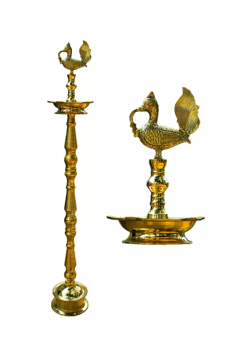Nilavilakku Temple Oil Wick Lamp Brass Diya Peacock Vilak 5ft