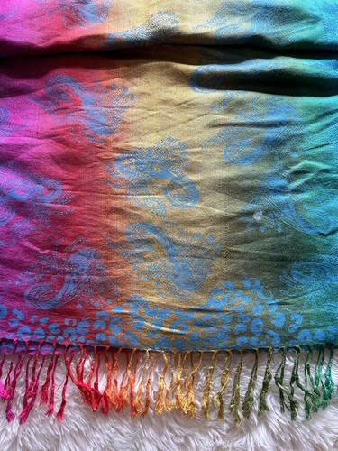 Sciarpa Pashmina scialle avvolgente blu rosso oro magenta viola cashmere - Foto 8 di 12