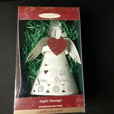 1999 Hallmark Laser Gallery Angelic Messenger Angel W Heart Christmas Ornament