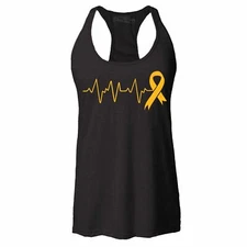 Heartbeat Gold Ribbon Racerback Tank Top Childhood Cancer Awareness Tee