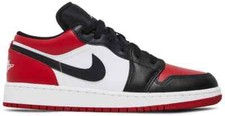 Nike Air Jordan 1 Low GS Bred Toe Black Red Sneaker 553560-612 Boys Sz 6 Y / 7.5