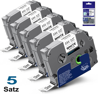 5x Schriftband TZe-231 12mm für Brother P-Touch PT-H100LB E100 D200 1000 1010