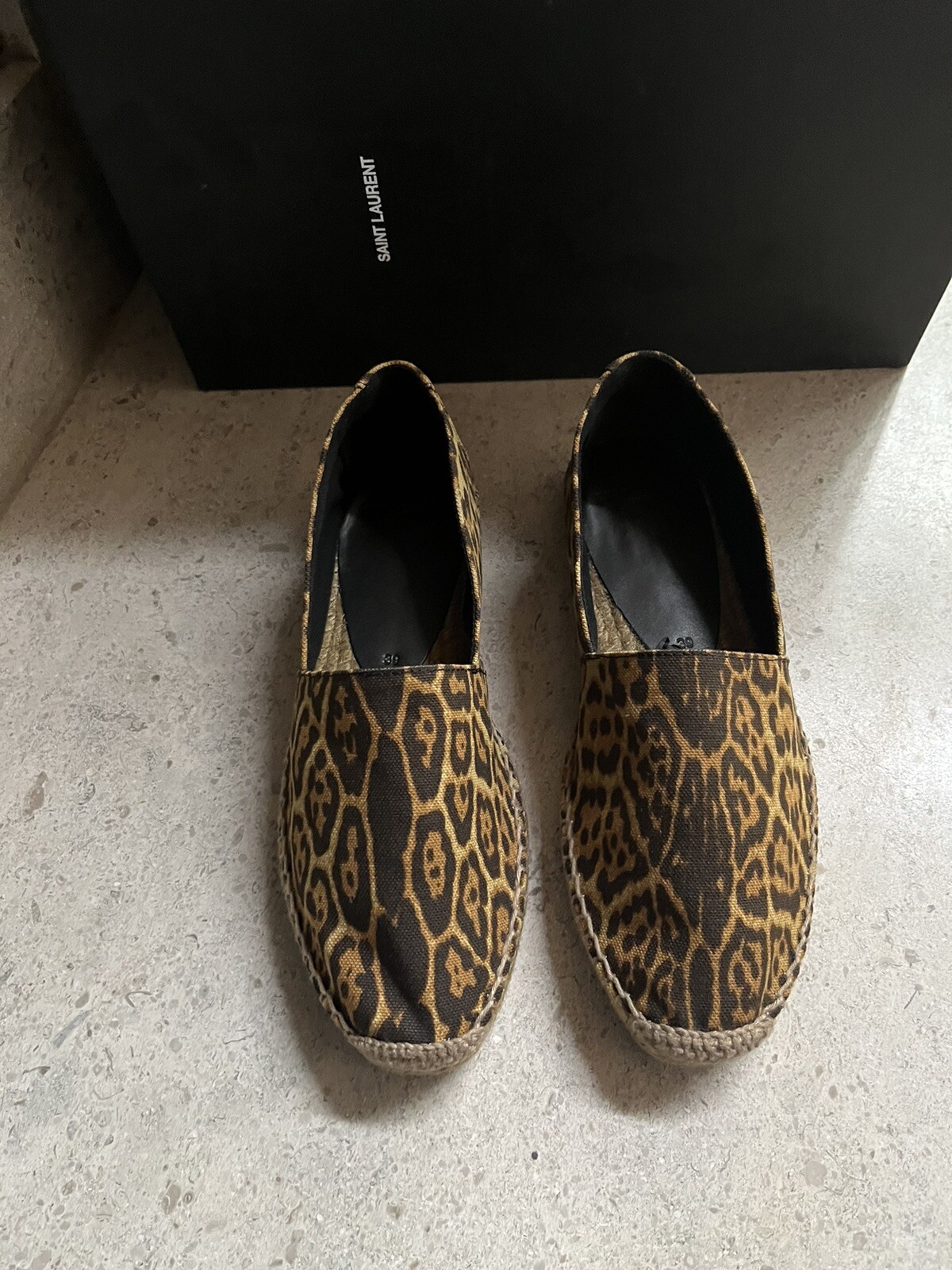 Espadrillas leopardate Saint Laurent donna logo Perseo YSL taglia 39 EU 9 US