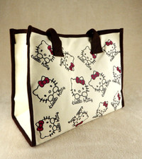 Hello Kitty Large Capacity Heavy Duty Canvas Tote Book Travel Bag w Zip Closure