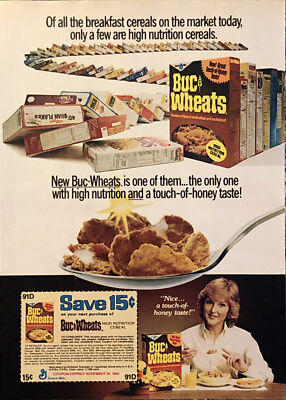 1981 Buc Wheats PRINT AD High Nutrition Cereal w Honey VTG 1980s General Mills
