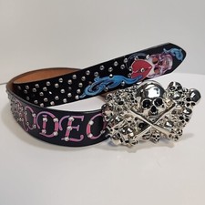 Genuine Leather 3D painted Belt Studs W/ Pile of Skulls Belt Buckle 36" Grunge
